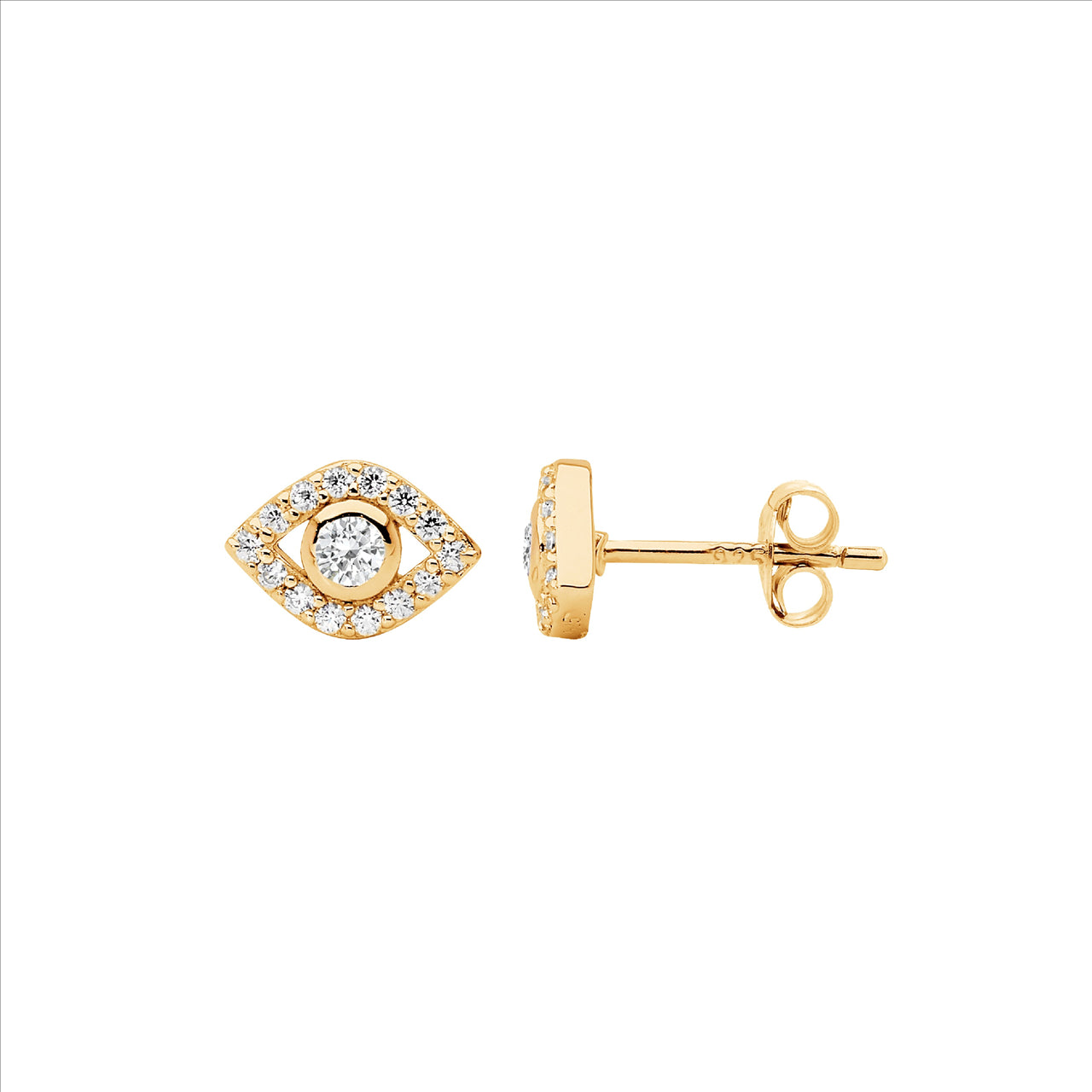 Sterling Silver Gold Plated Cubic Zirconia Evil Eye Earrings