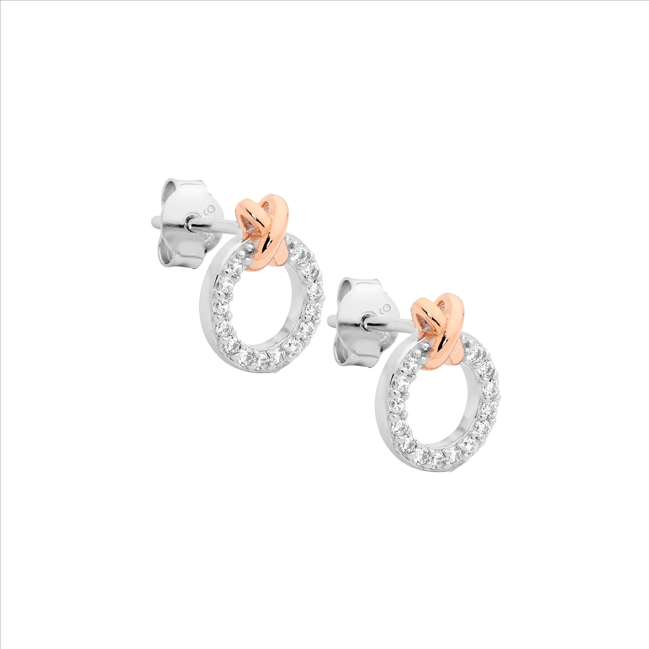 Sterling SIlver Rose Gold Plated Circle Stud Earrings