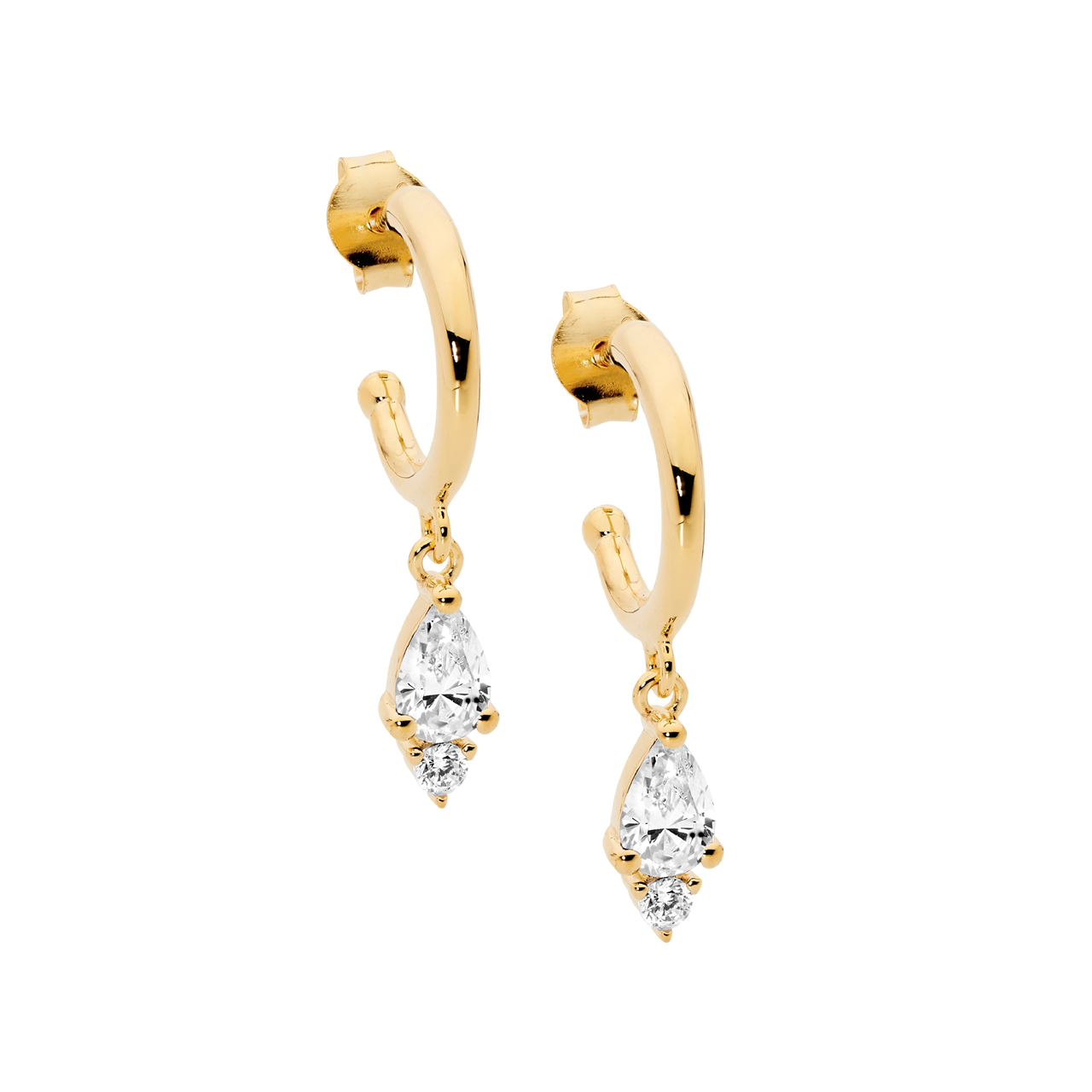 Sterling Silver Gold Plated Cubic Zirconia Hoop Stud Drop Earrings