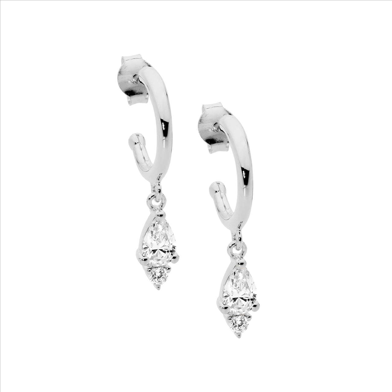 Sterling Silver Cubic Zirconia Hoop Stud Drop Earrings