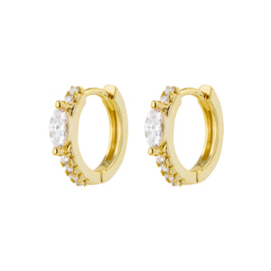 Sterling Silver Gold Plated Oval Cubic Zirconia Feature Hoop Earrings