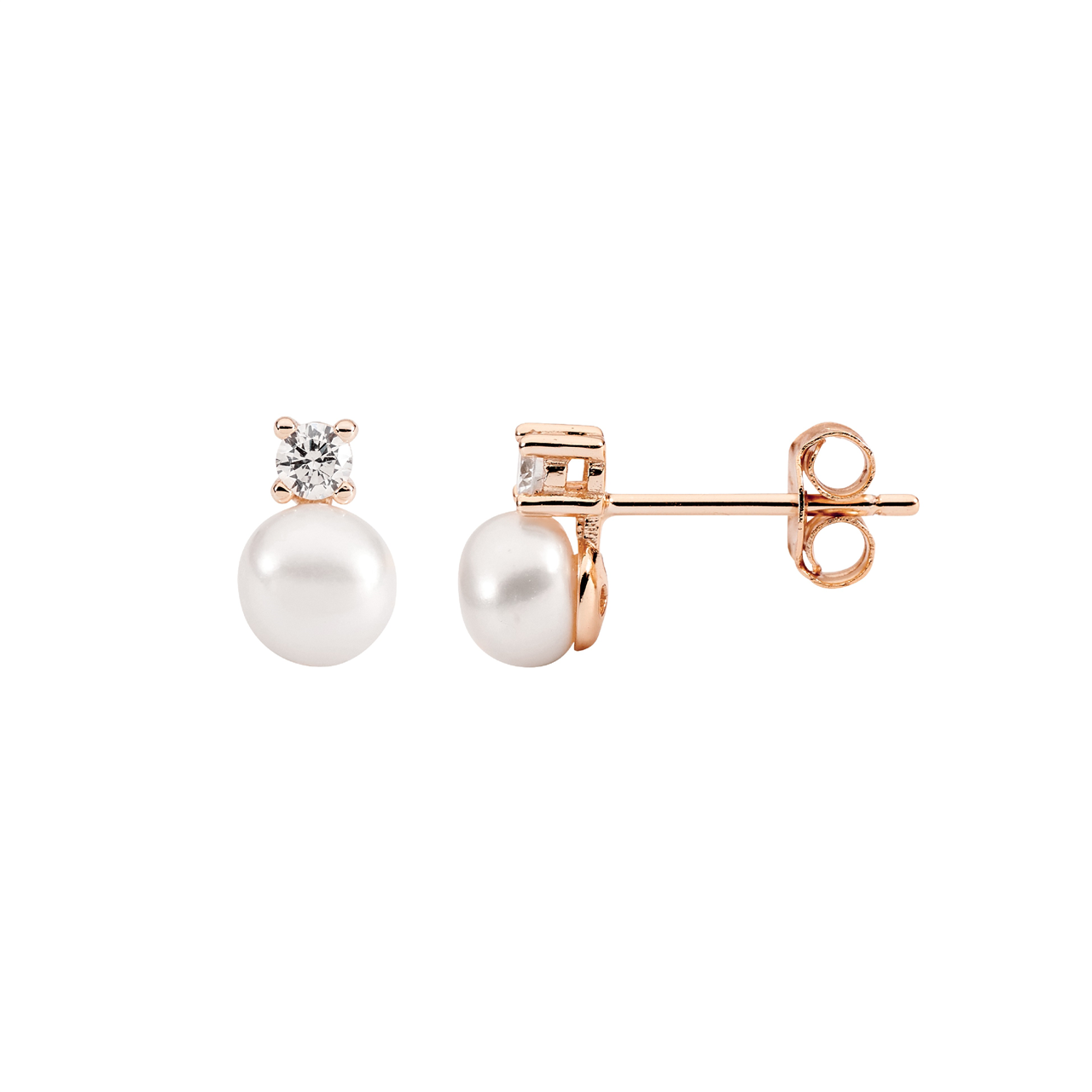 Sterling Silver Cubic Zirconia and Pearl Earrings | Rose Gold Plating
