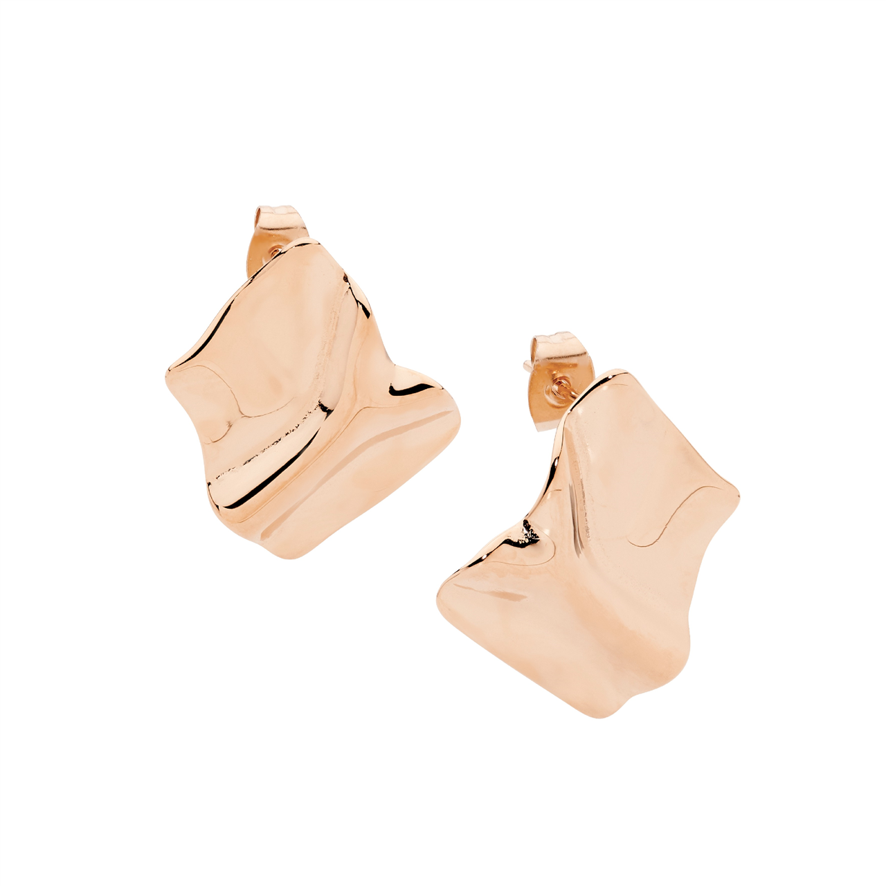 Stainless Steel Crease Rectangle Stud Earrings, | Rose Gold IP Plated
