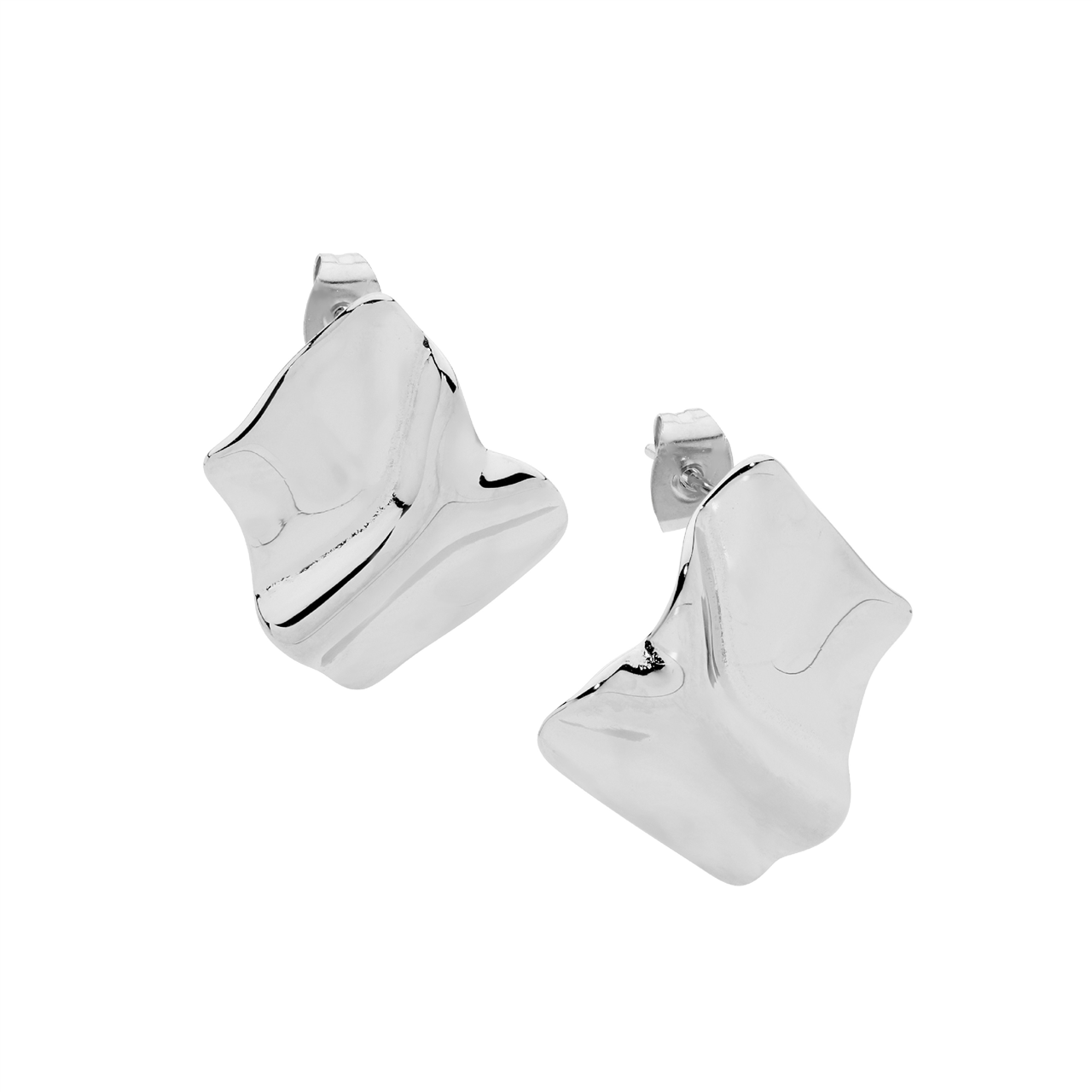 Stainless Steel Crease Rectangle Stud Earrings