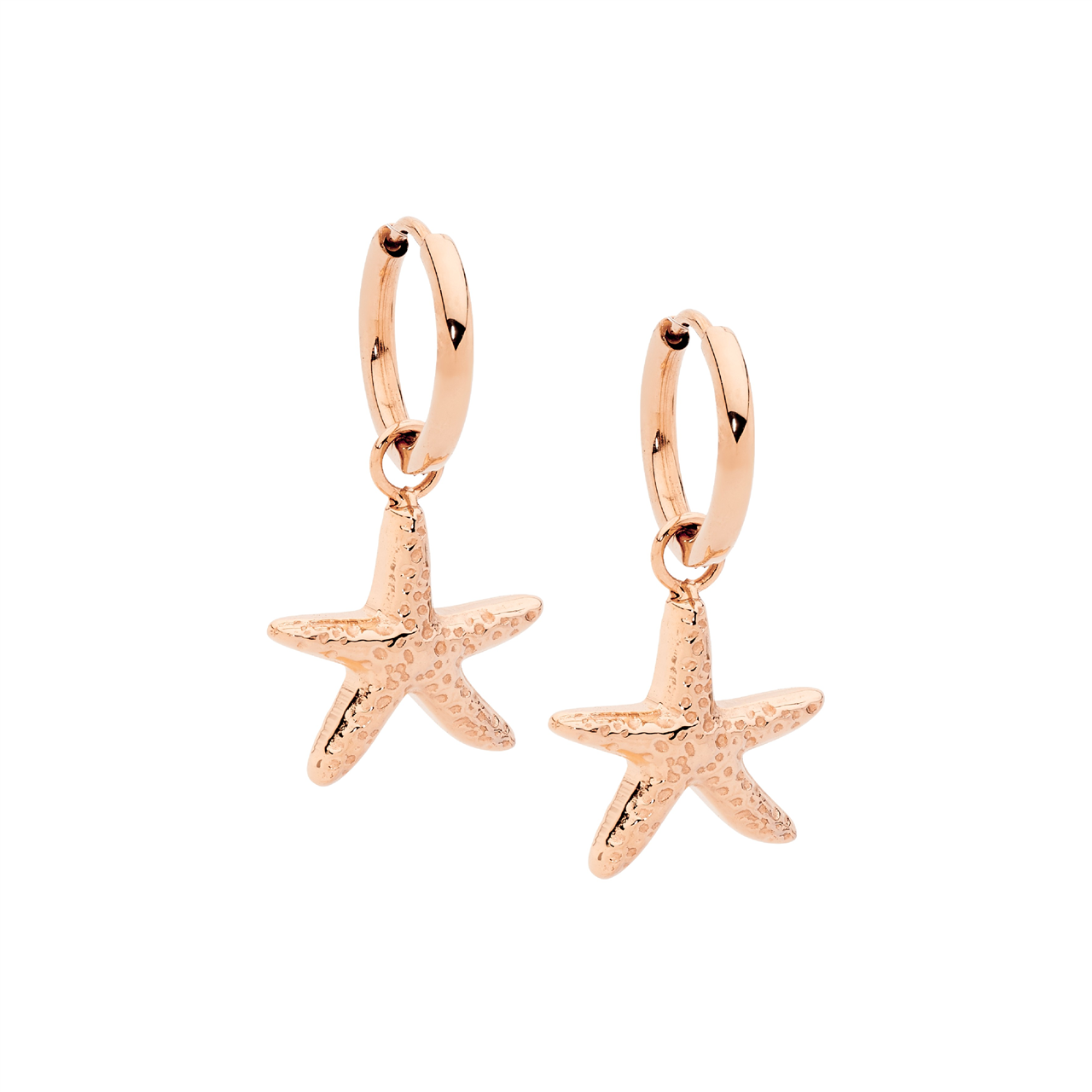 Stainless Steel Hoop Earrings w/ Starfish Drop | Rose Gold IP Plated