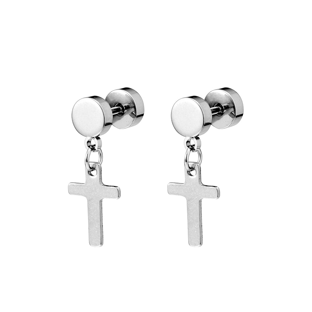 Stainless Steel Mens Earring with Cross