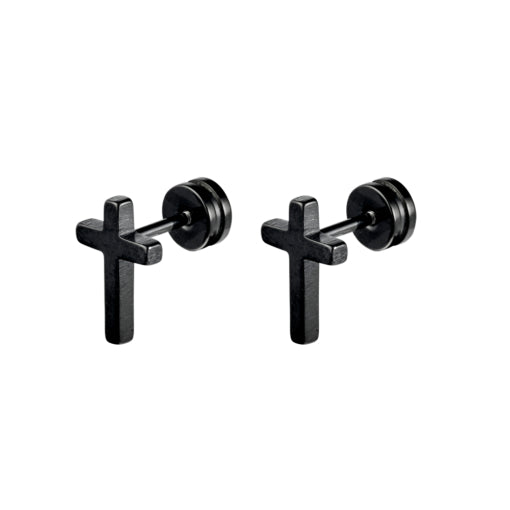 Stainless Steel Black Cross Studs