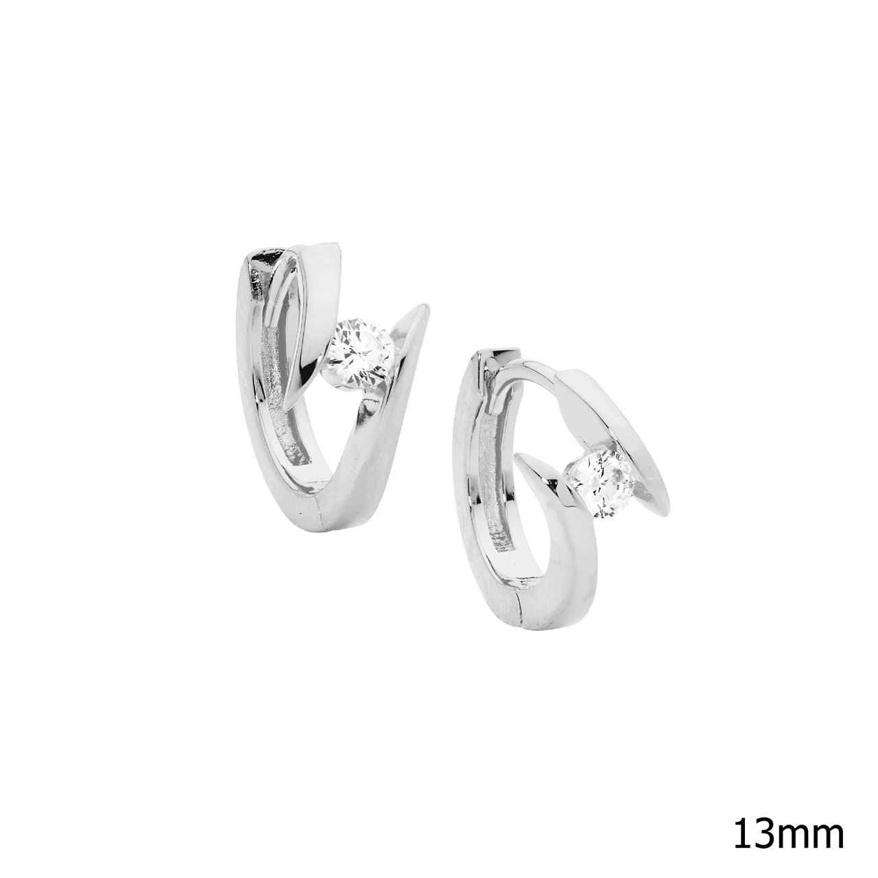 Sterling Silver 13mm Huggie Earrings with Single Cubic Zirconia