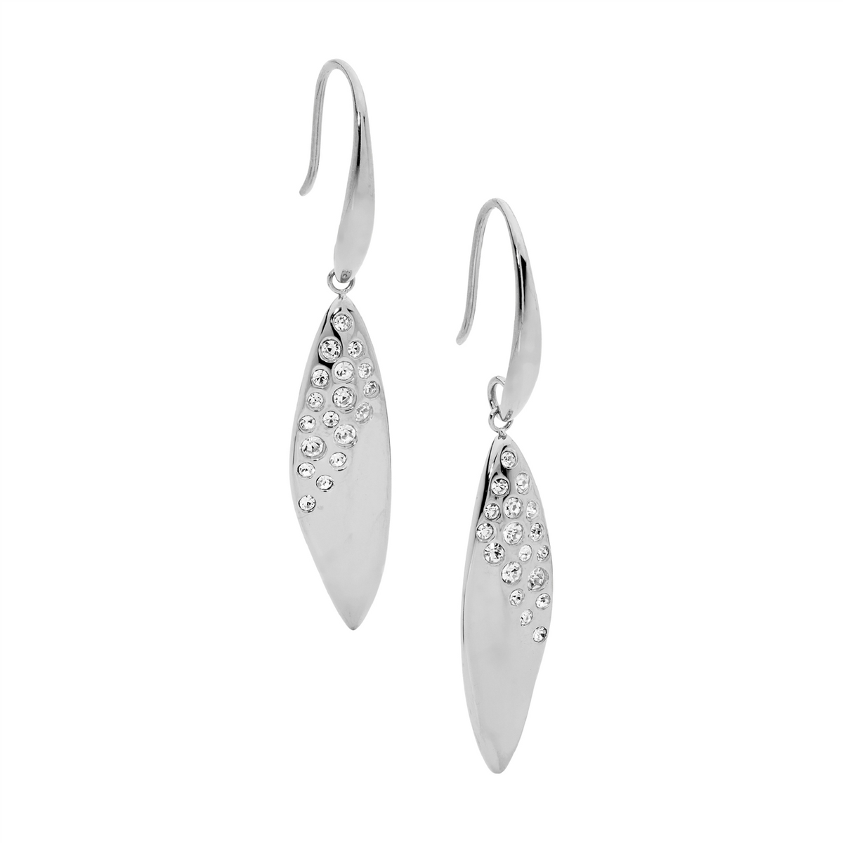 Stainless Steel Drop Earrings with Scattered White Crystals