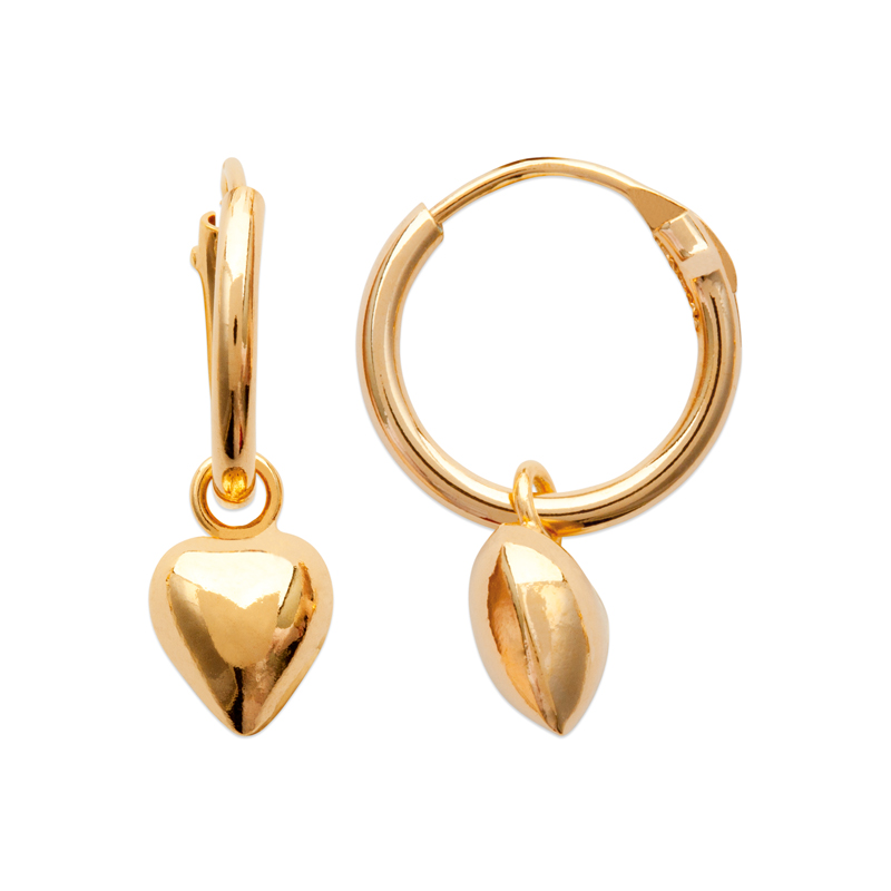18ct Yellow Gold Plated Puff Heart Huggie Drop Earrings