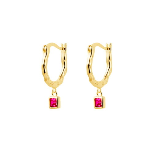 Sterling Silver Gold Plated Hoops with Pink CZ Drop