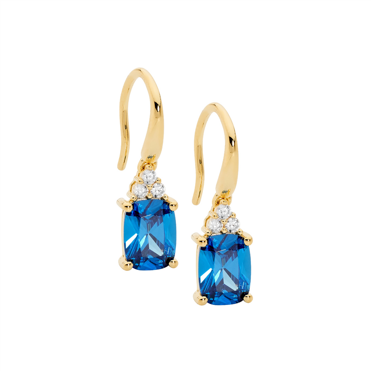 Sterling Silver Sapphire Blue Cubic Zirconia Earrings | Gold Plating