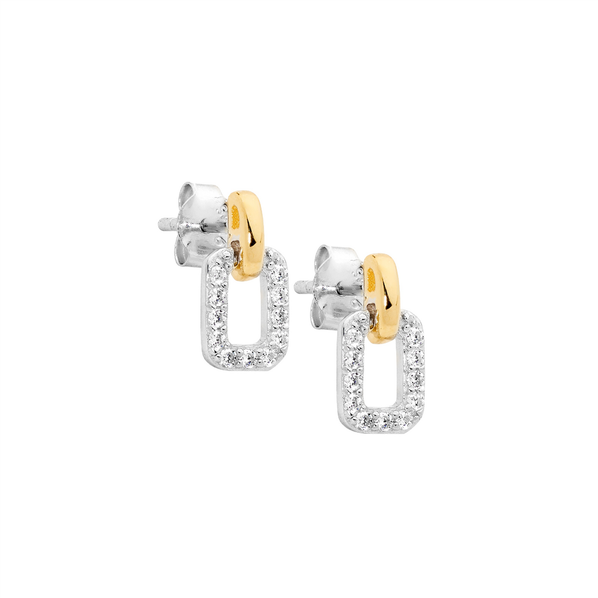 Sterling Silver Cubic Zirconia Earrings w/ Gold Plated Top Bar