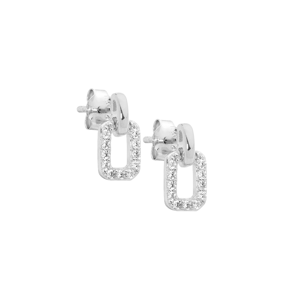 Sterling Silver Cubic Zirconia Earrings w/ Plain Top Bar