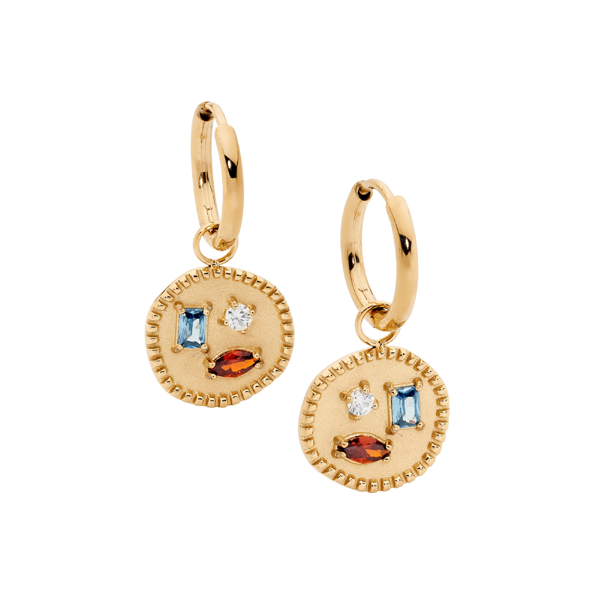 Stainless Steel Hoop Earrings w/ Colour Crystals | Gold IP Plated