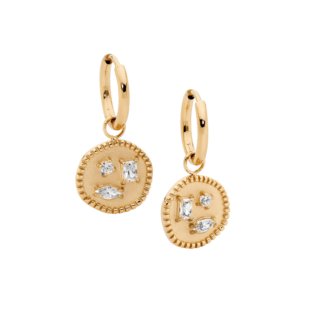 Stainless Steel Hoop Earrings w/ Crystals | Gold IP Plated