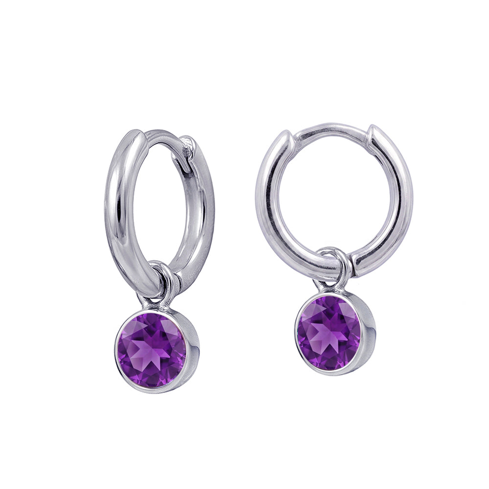 Sterling Silver Birthstone Huggie | February