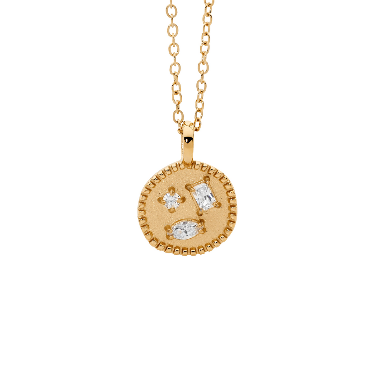 Stainless Steel Disk Necklace w/ Multi Shape Crystals | Gold IP Plated | 40+5cm