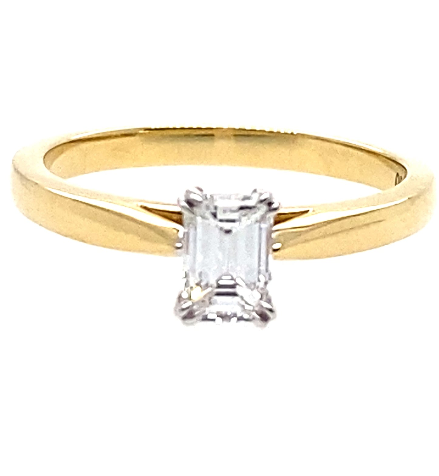 18ct Yellow Gold Band White Gold Setting Emerald Solitaire