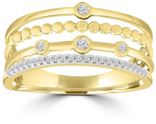 9ct Yellow Gold Diamond 4 Row Stacker Ring