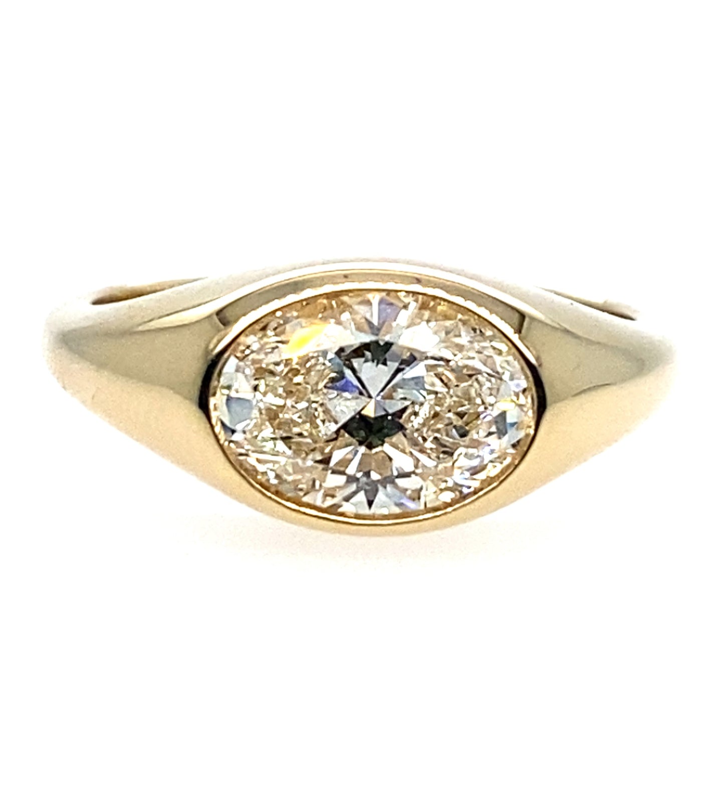 9ct Yellow Gold Oval Cut Diamond Bezel Set Ring