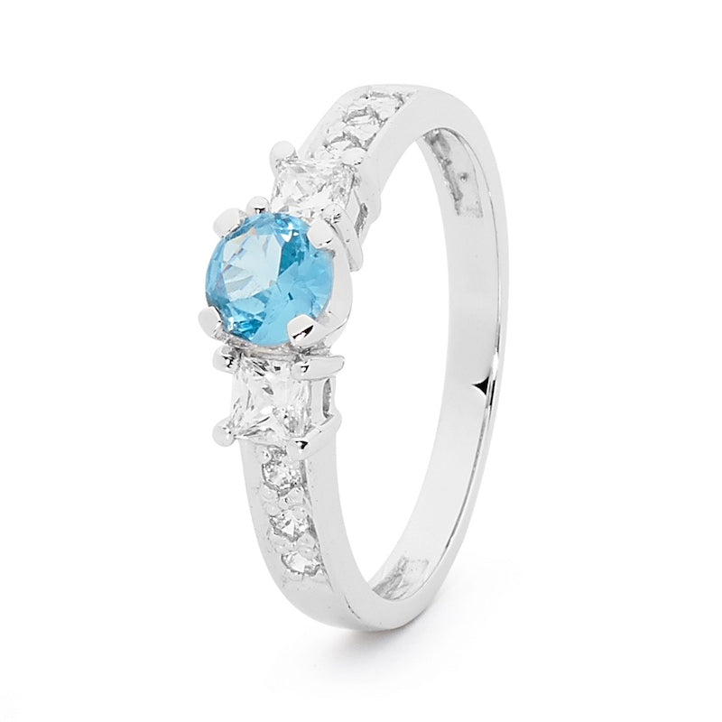 9ct White Gold Blue & White Cubic Zirconia Ring
