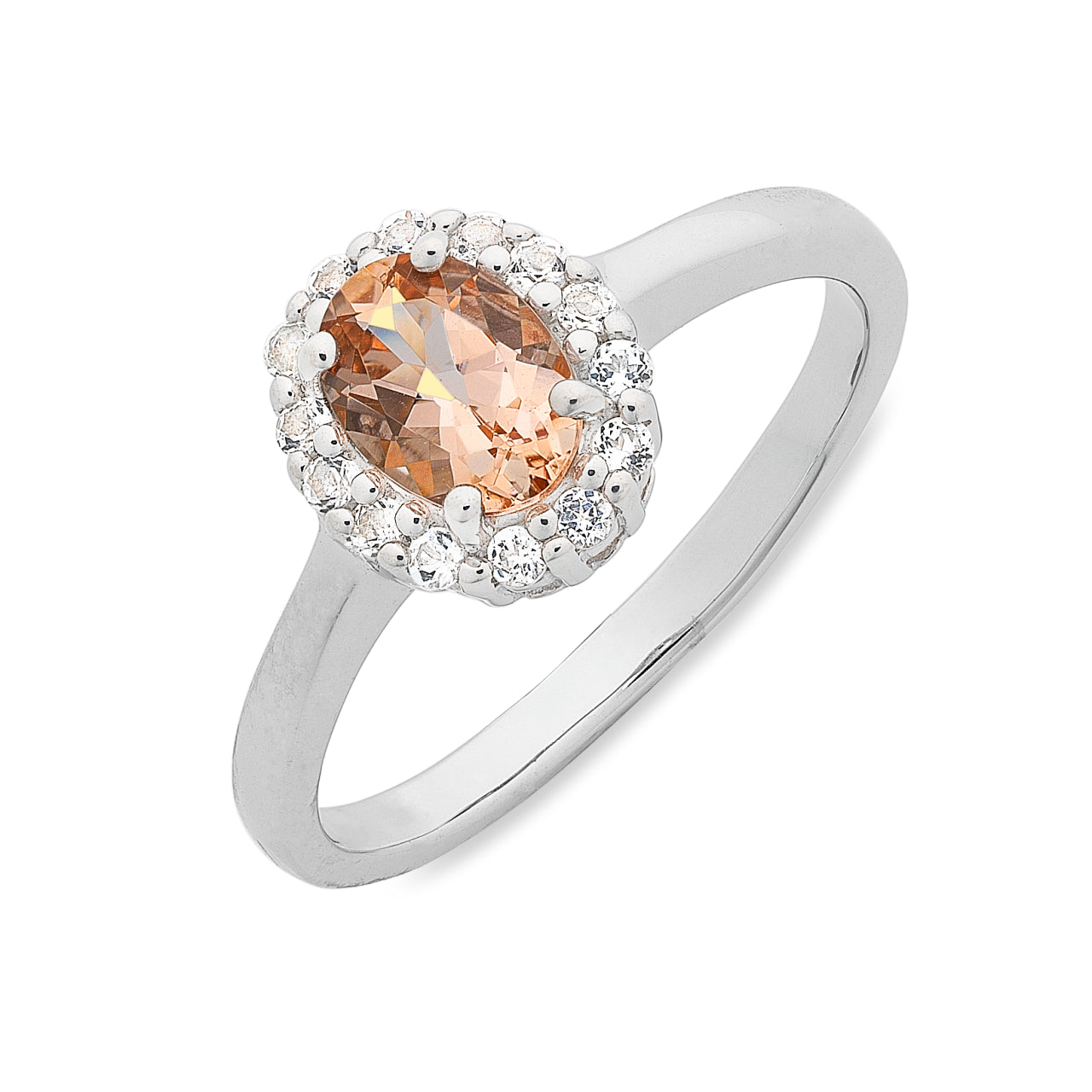 Sterling Silver Morganite & White Topaz Ring