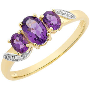 9ct Yellow Gold Diamond & Amethyst Ring