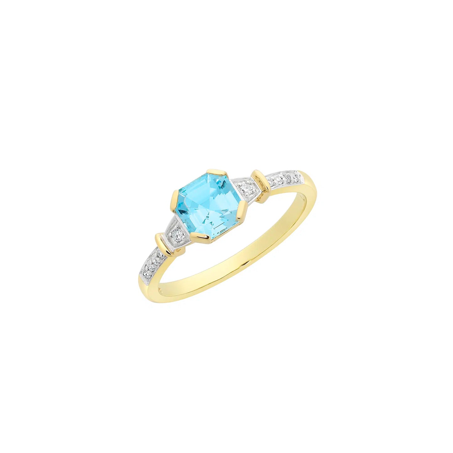 9ct Yellow Gold Blue Topaz & Diamond Ring