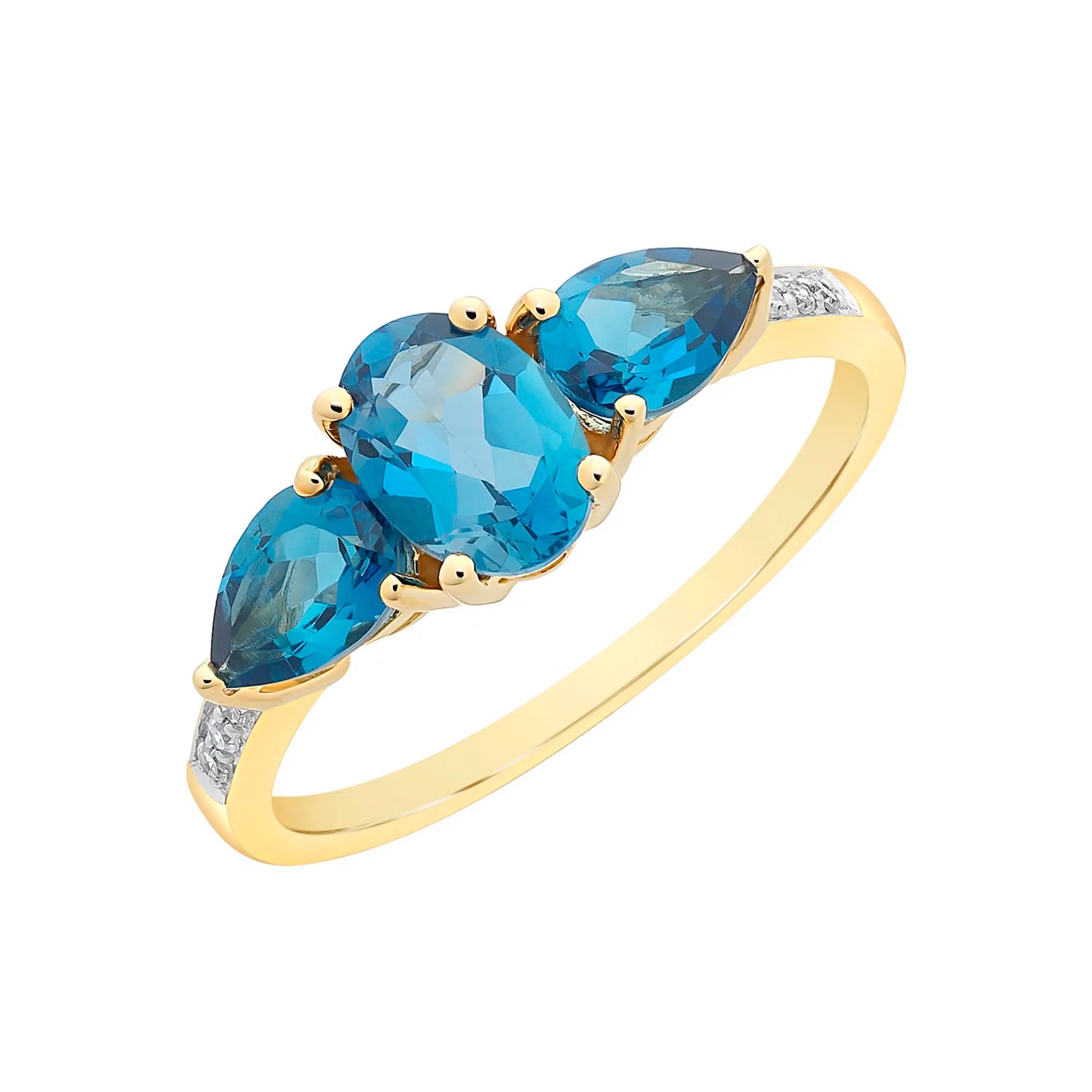 9ct Yellow Gold London Blue Topaz & Diamond Ring