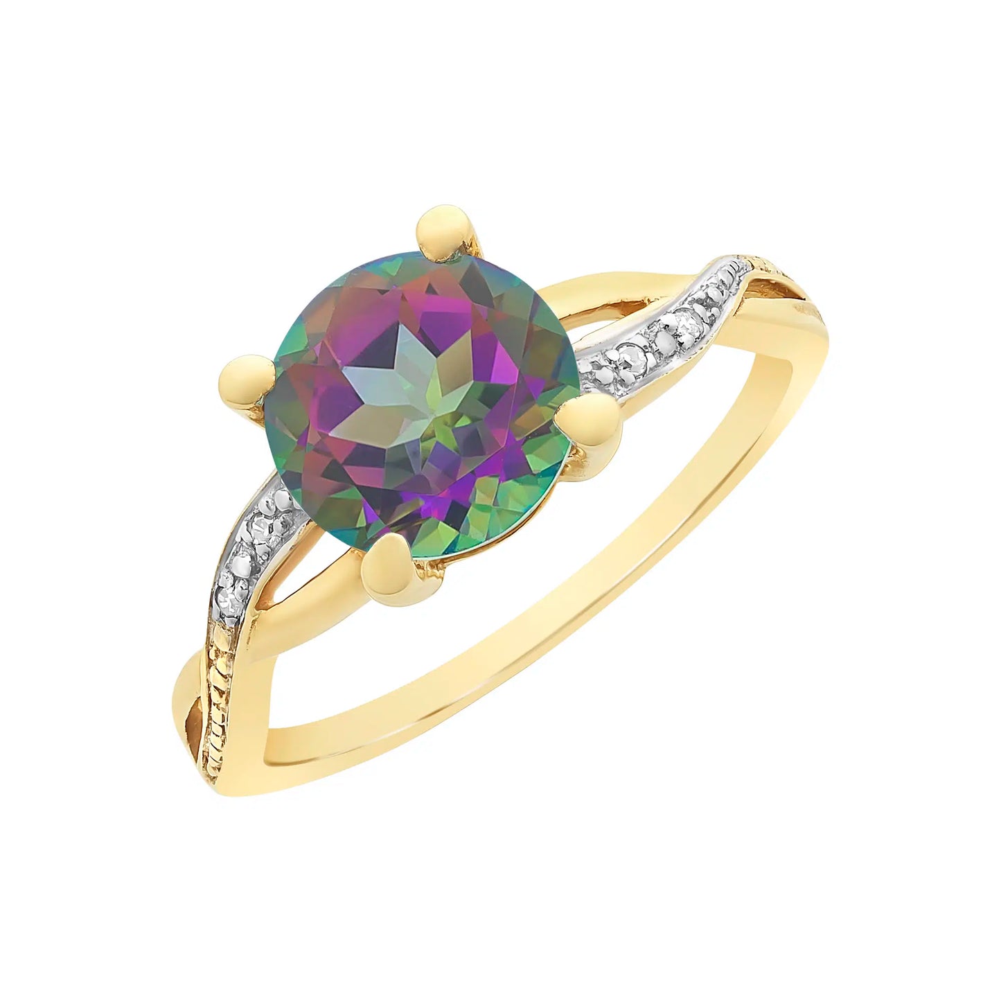 9ct Yellow Gold Mystic Topaz & Diamond Ring