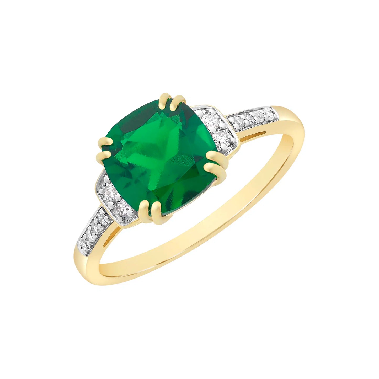 9ct Yellow Gold Created Emerald & Diamond Ring