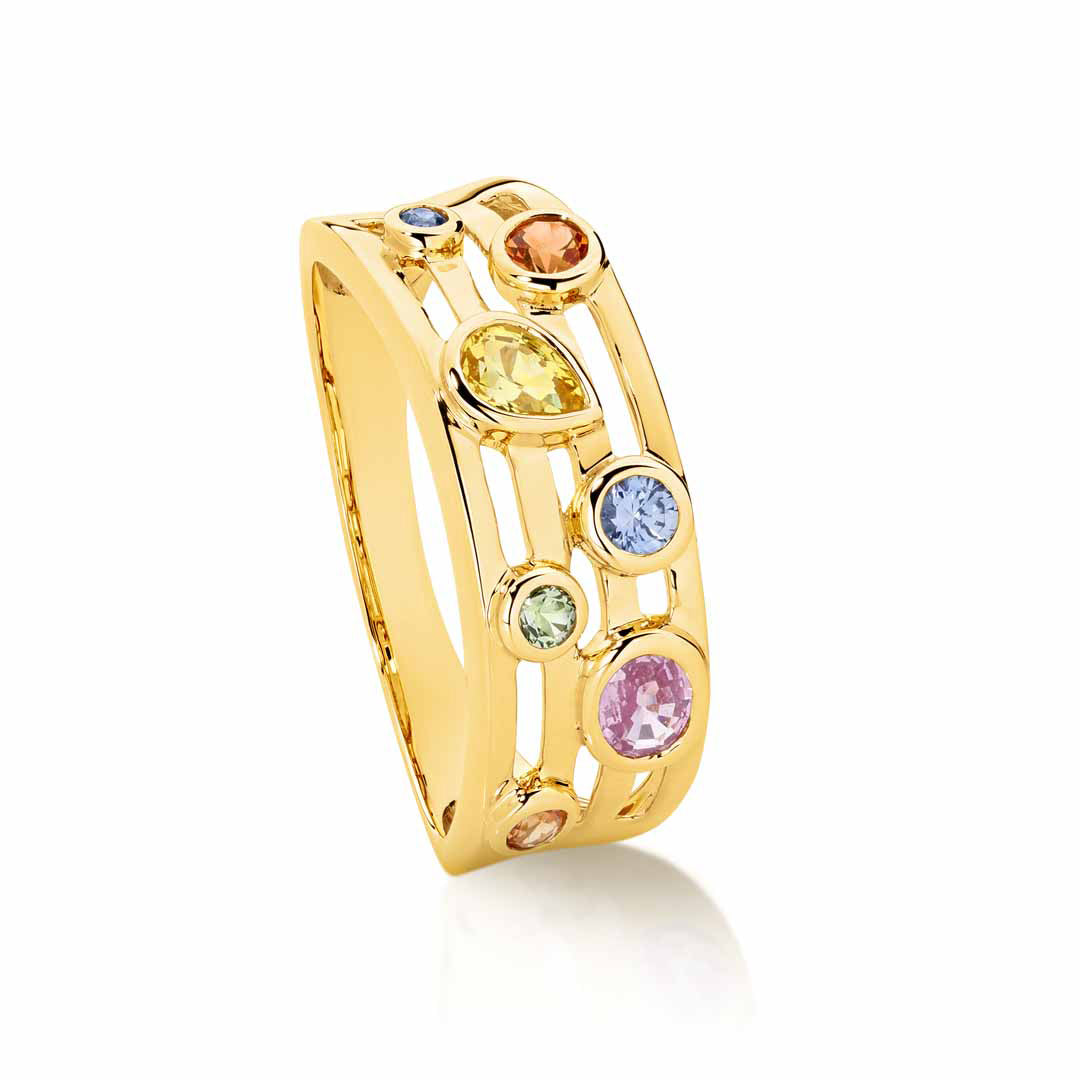 9ct Yellow Gold Multi Colour Dress Ring