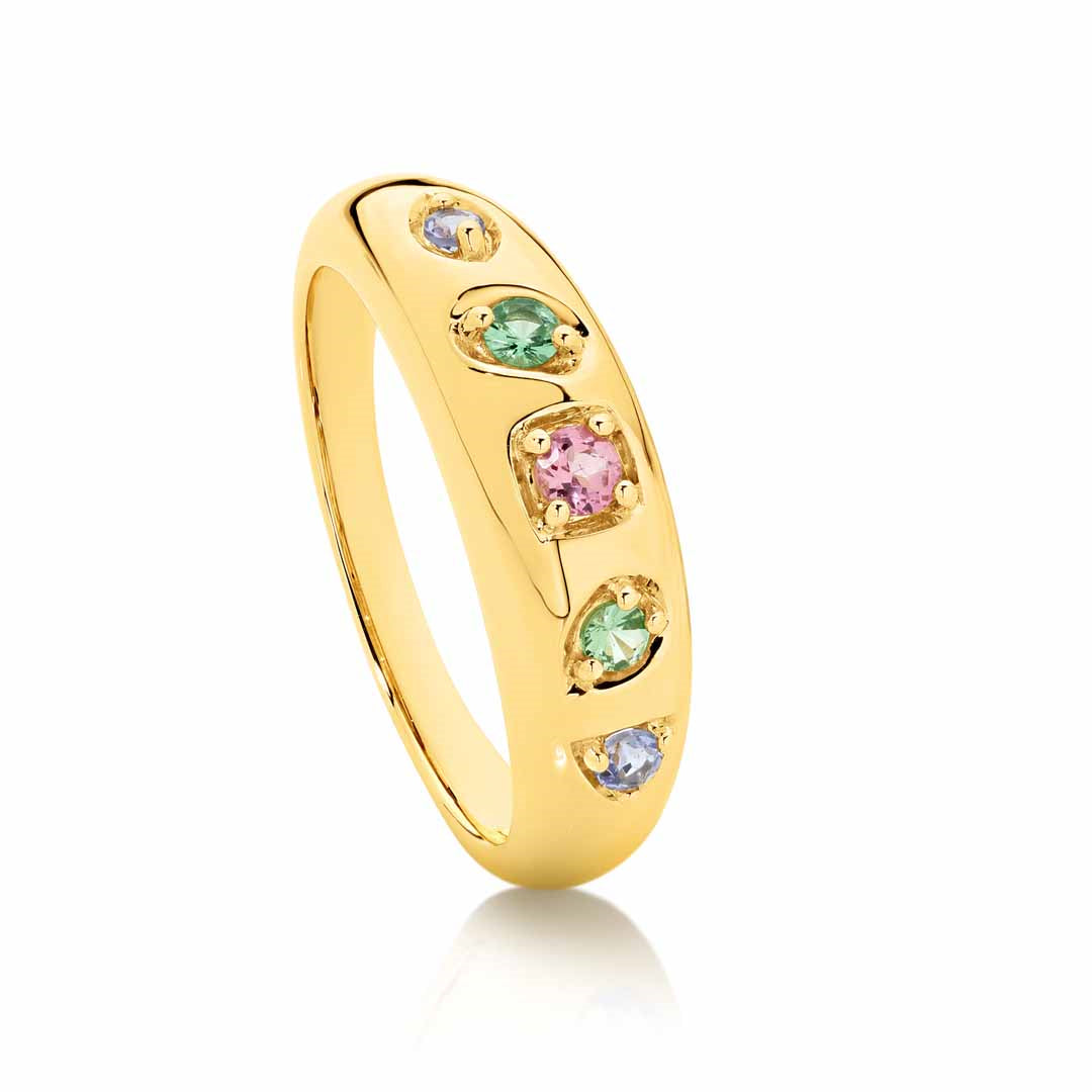 9ct Yellow Gold Multi Colour Ring