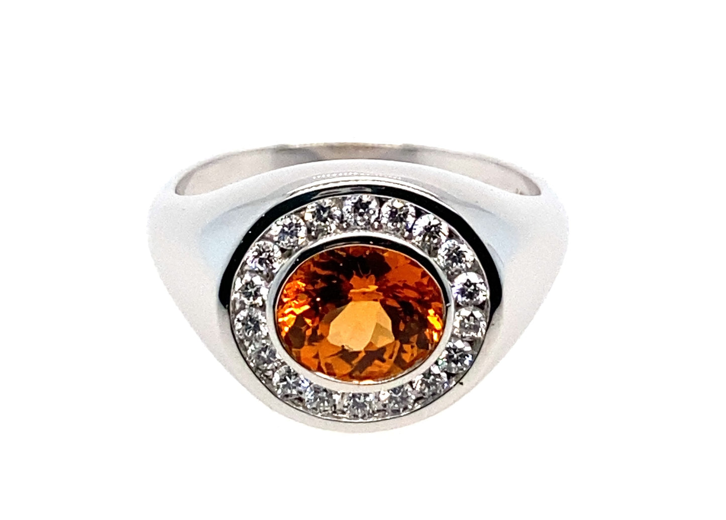 18ct White Gold Mandarin Garnet and Diamond Ring