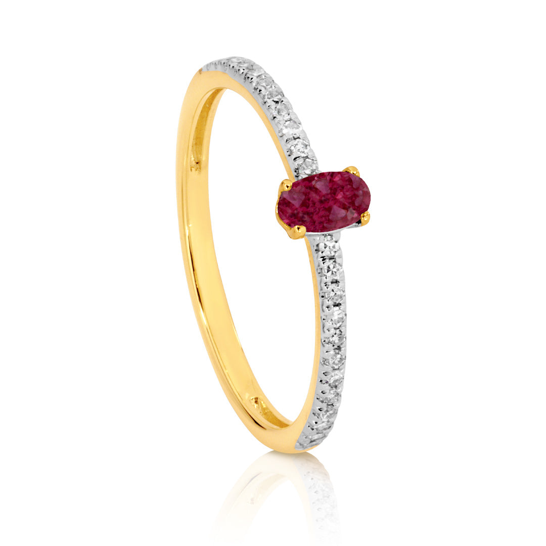 9ct Yellow Gold Ruby & Diamond Dress Ring