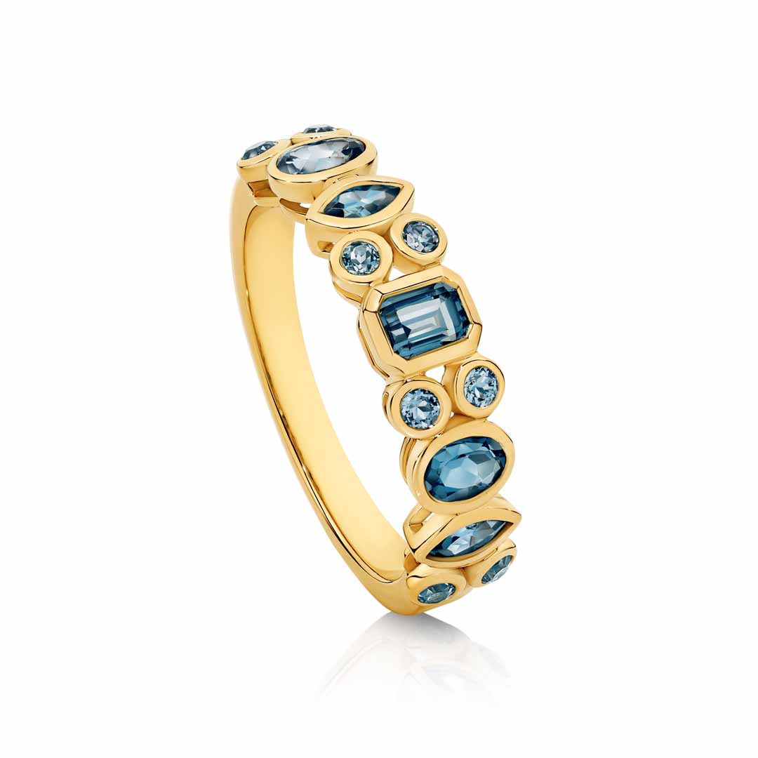 9ct Yellow Gold Multi shape Bezel Blue Ring