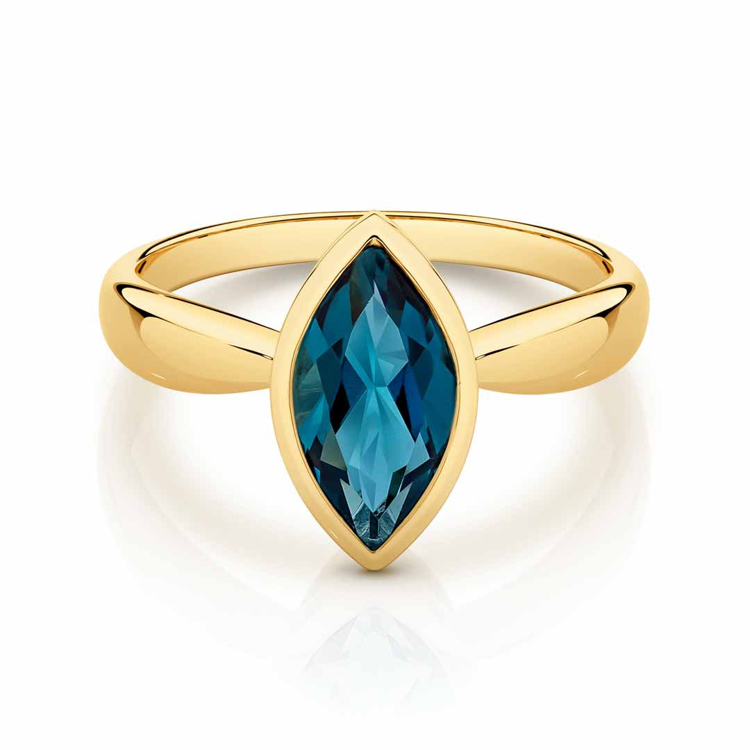 9ct Yellow Gold London Blue Topaz Marquise Ring