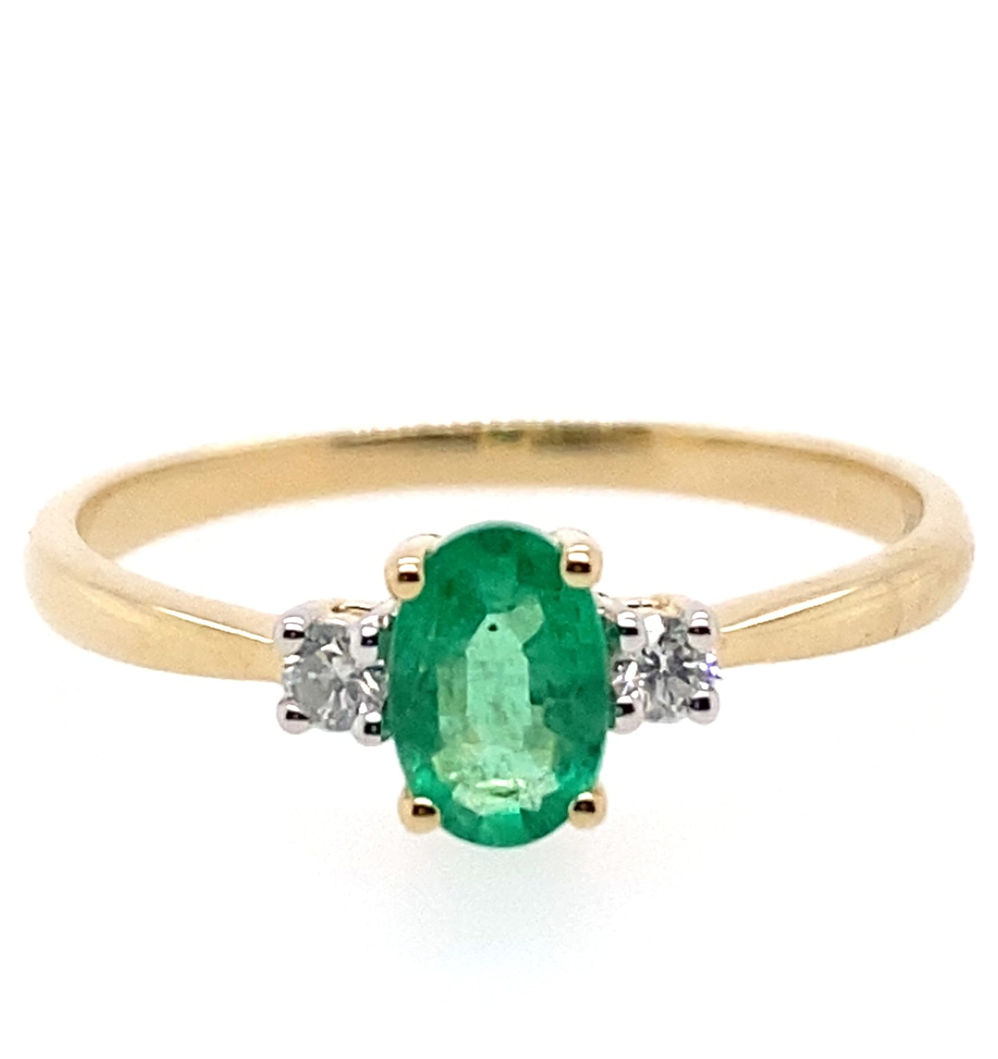 9ct Yellow Gold Emerald & Diamond Ring