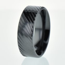 Gents Black Zirconium Patterned Ring