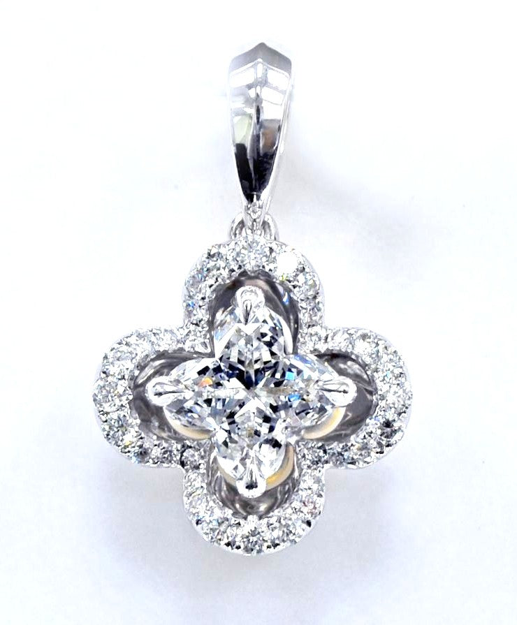 18ct White Gold Lily Cut Diamond Pendant