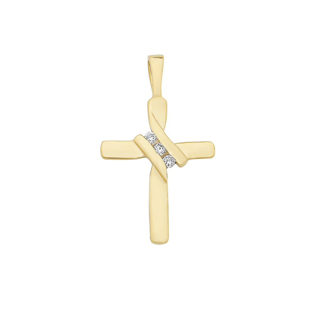 9ct Yellow Gold Diamond Cross Pendant