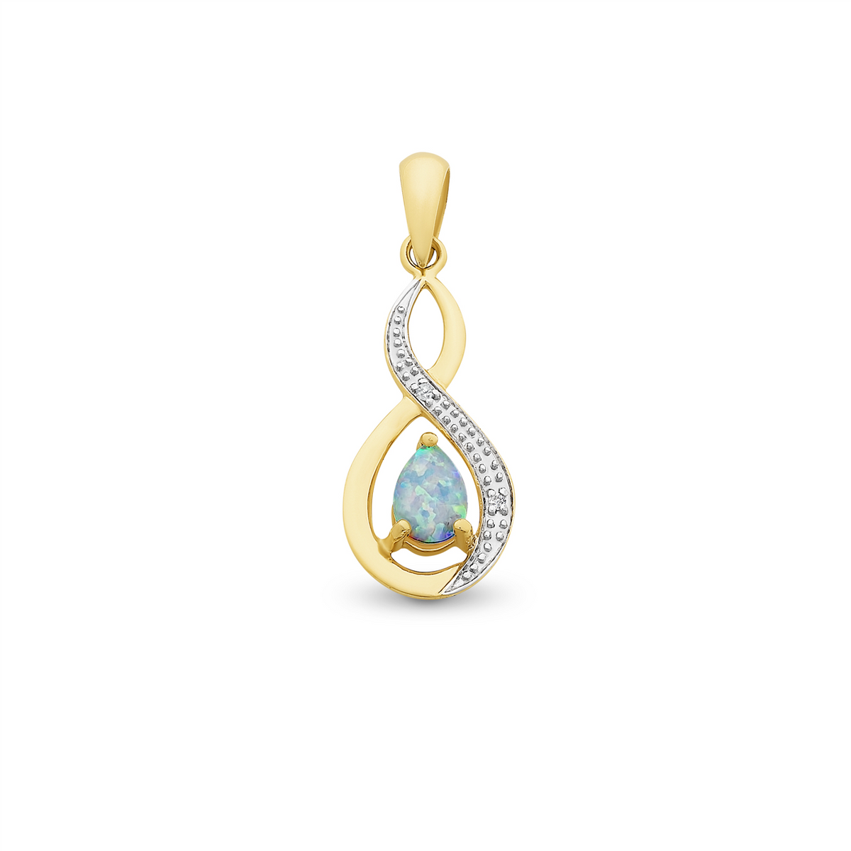 9ct Y/G Created Opal & diamond pendant