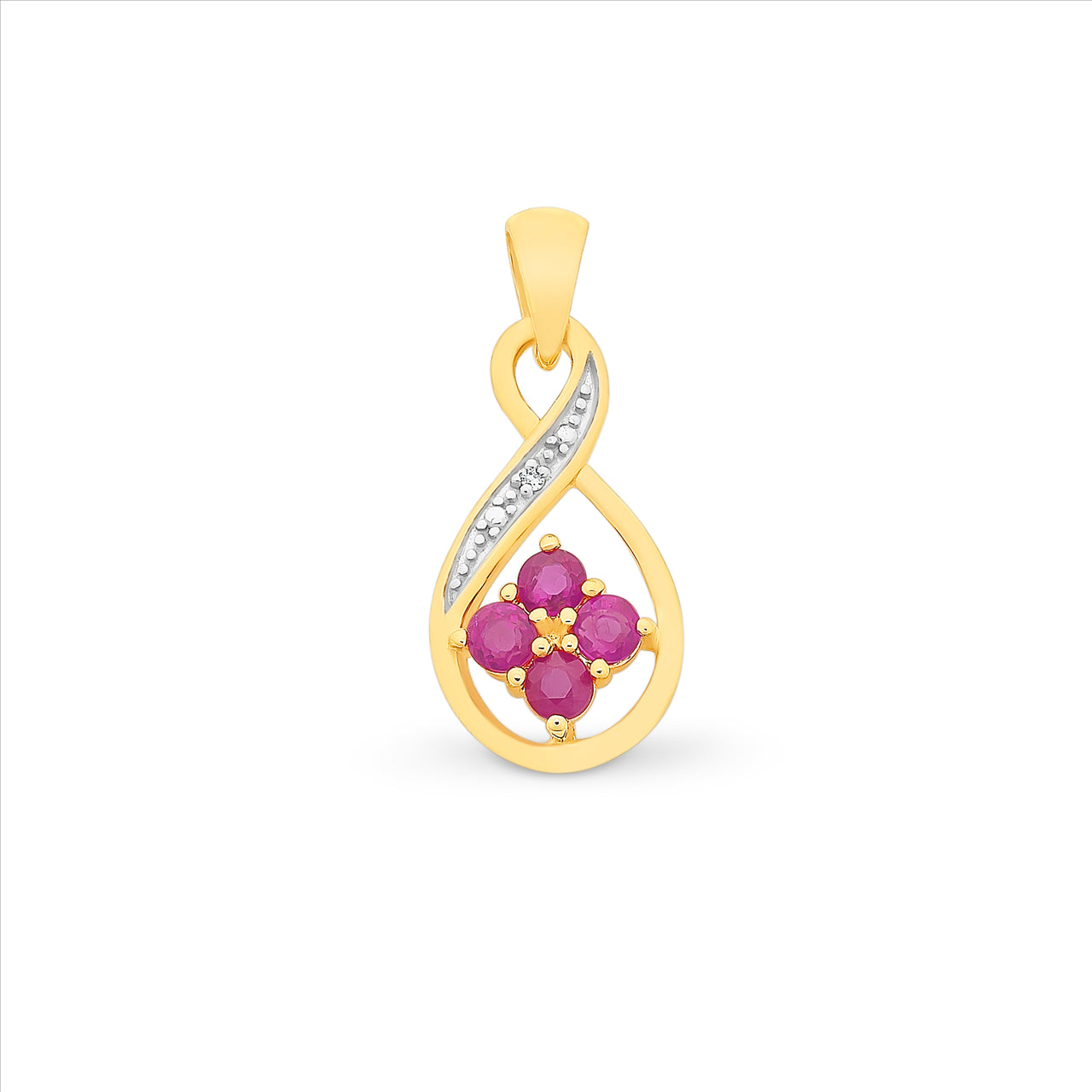 9ct Yellow Gold Natural Ruby & Diamond Pendant