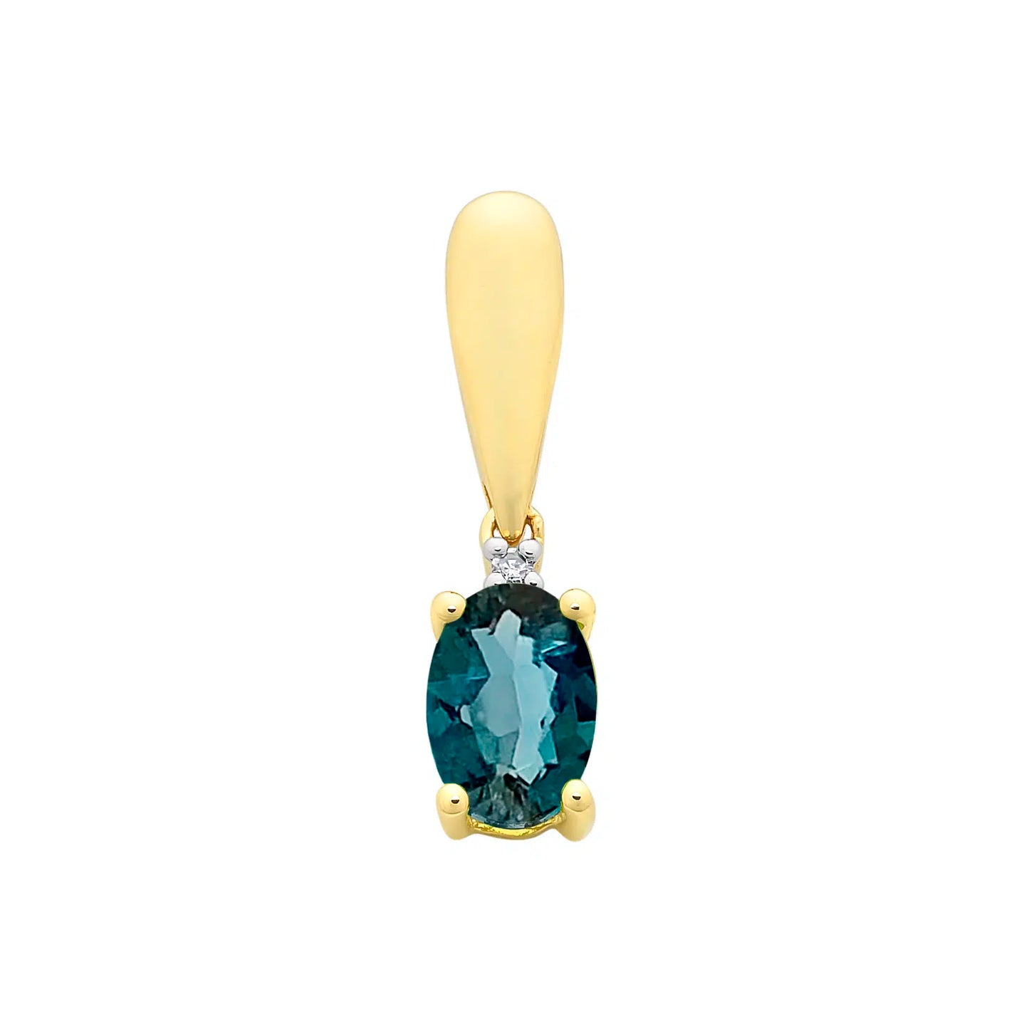 9ct Yellow Gold Diamond & London Blue Topaz Pendant