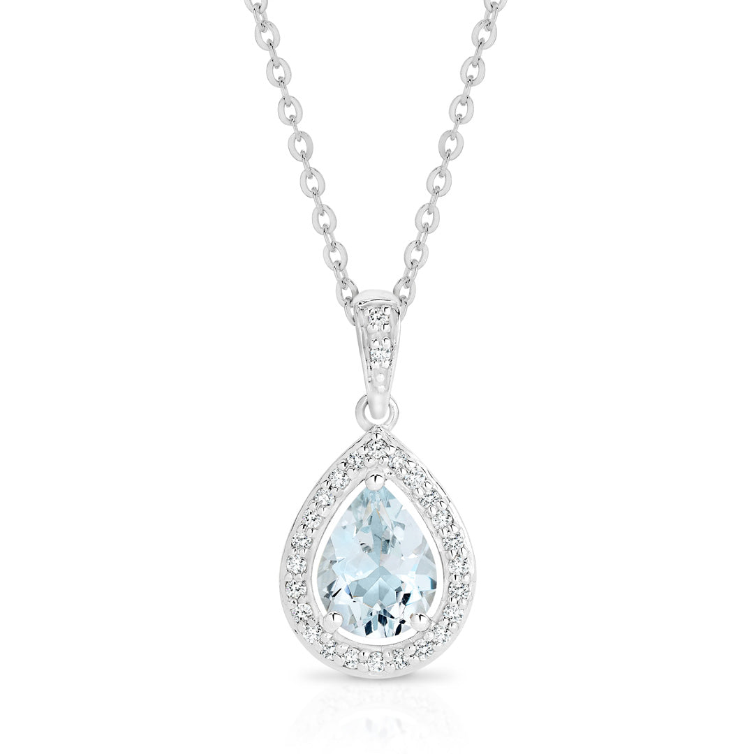 9ct White Gold Diamond & Aquamarine Pendant