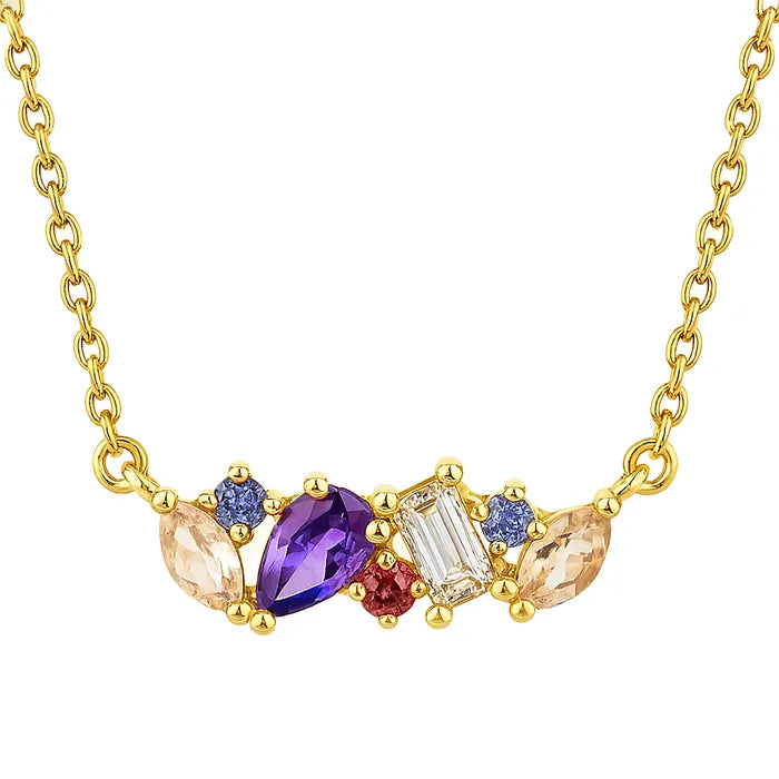 9ct Yellow Gold Natural Amethyst Tanzanite and White Topaz Pendant