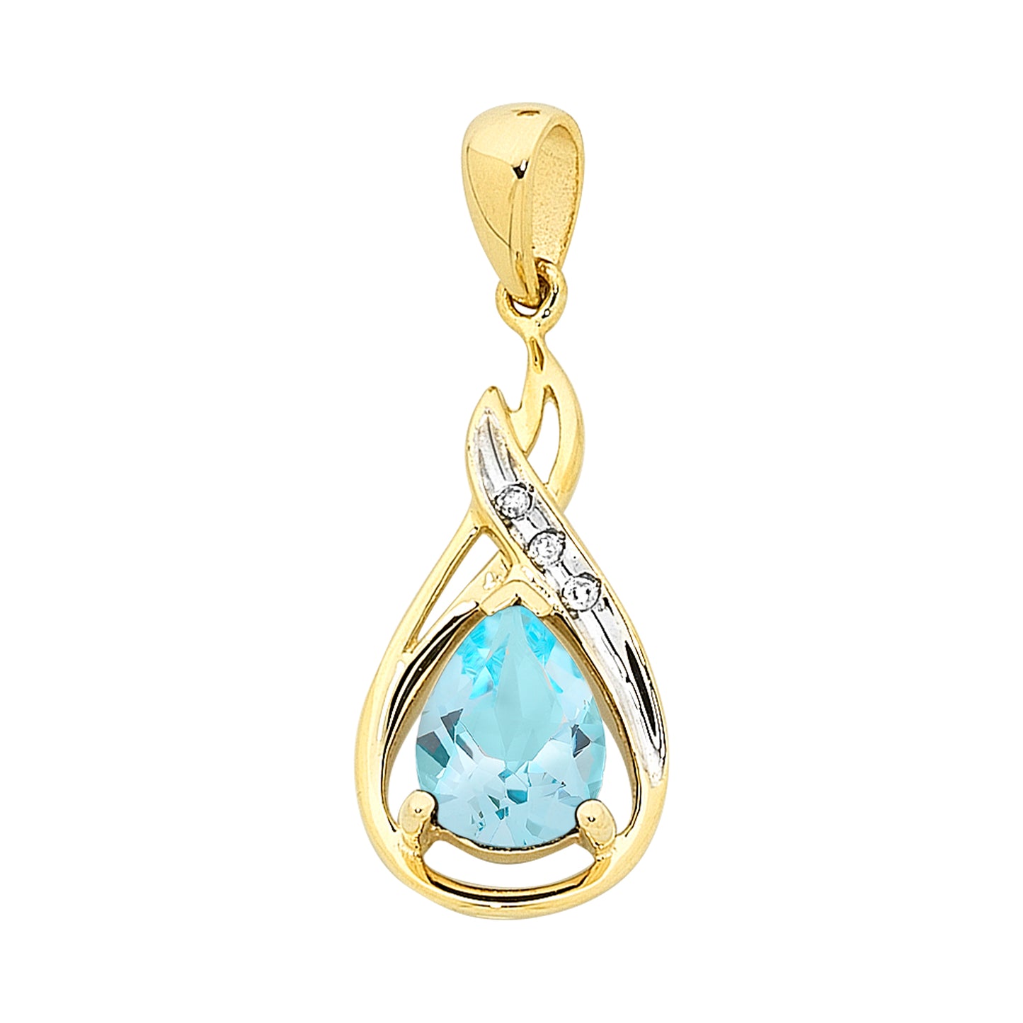 9ct Yellow Gold Blue Topaz & Diamond Pendant