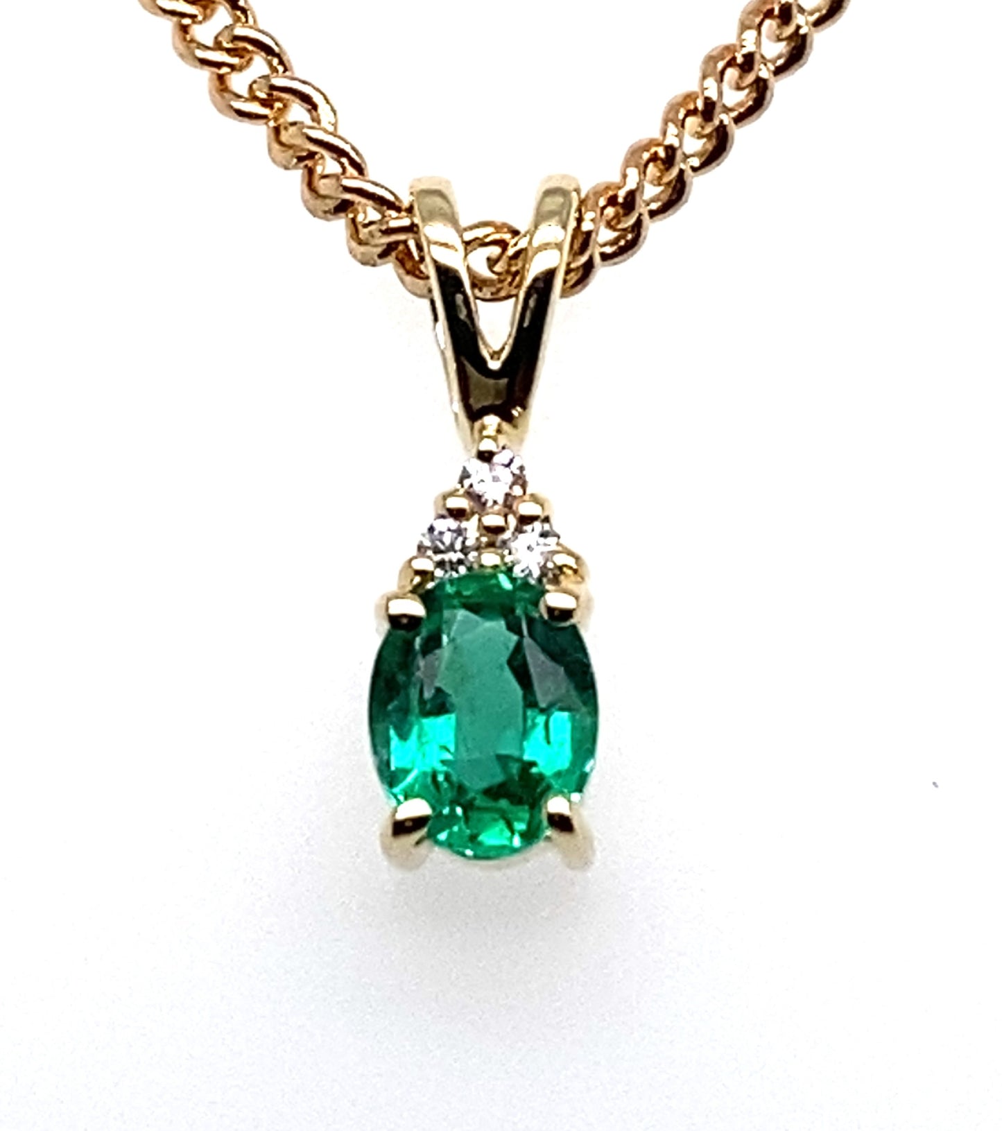 9ct Yellow Gold Emerald and Diamond Pendant