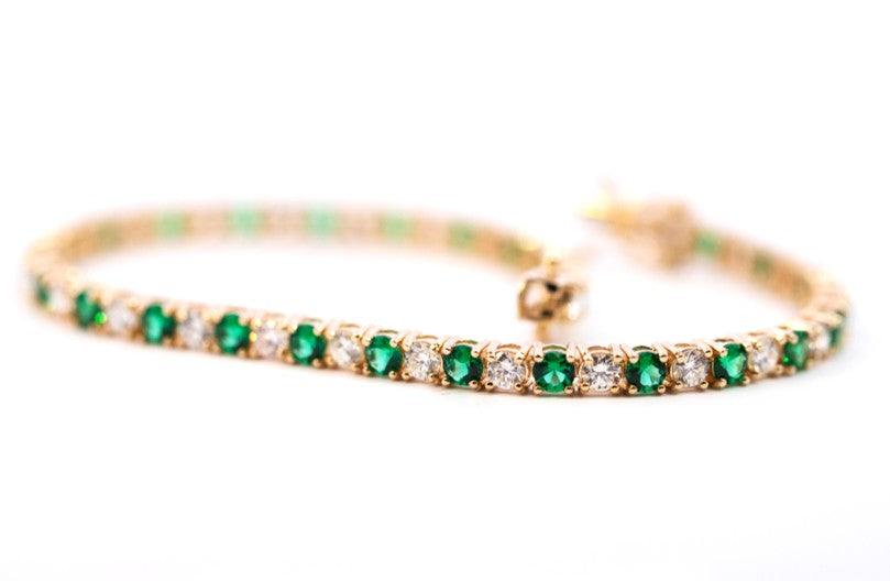 9ct Yellow Gold Emerald and Diamond Tennis Bracelet